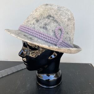 Vintage German Alpine Hat - Gray Felt with Lavender Braided Cord - Size 60